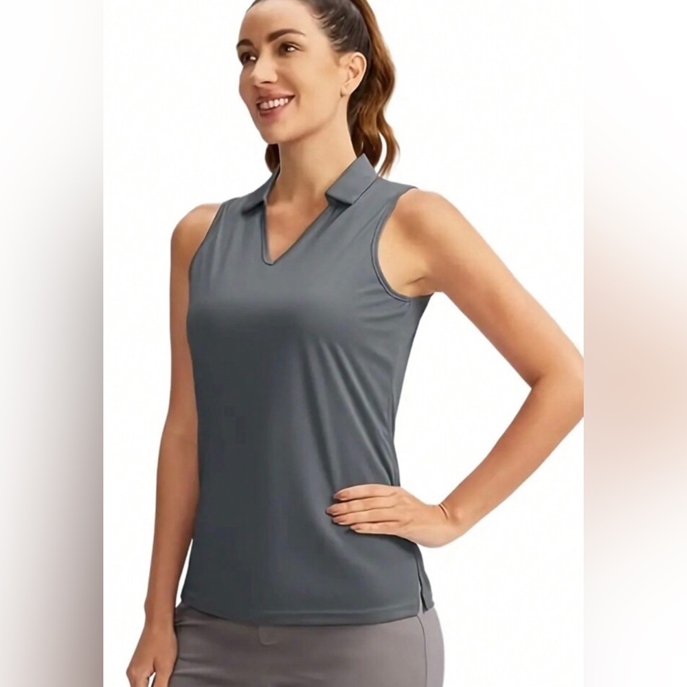 Gray Lycra top with v-neck collar | size 2=M